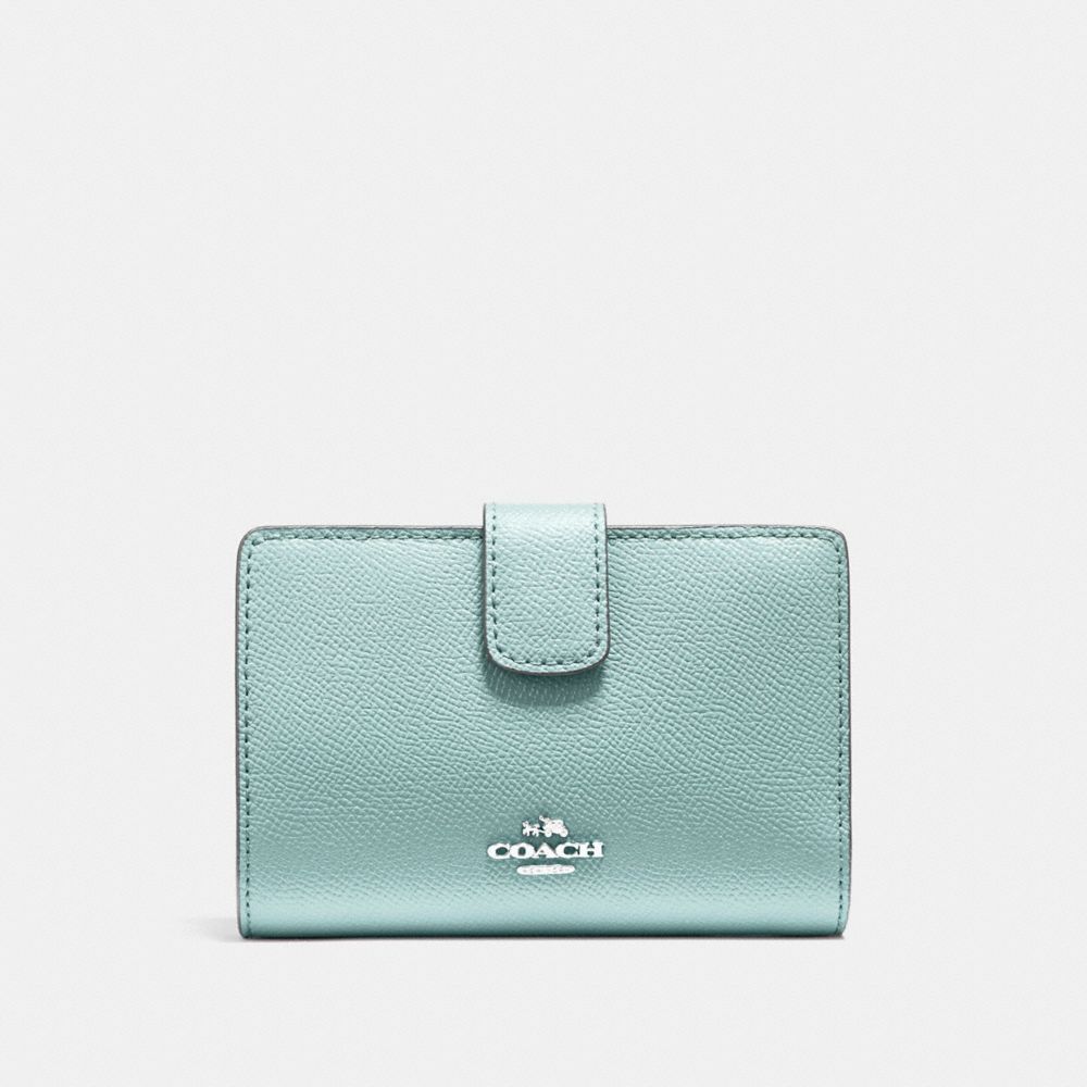 COACH F54010 Medium Corner Zip Wallet In Crossgrain Leather SILVER/AQUA