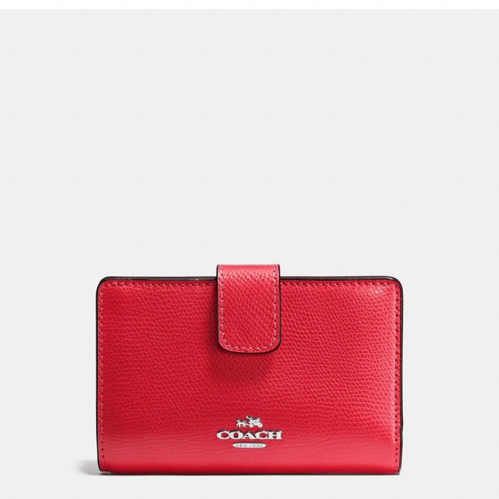 COACH MEDIUM CORNER ZIP WALLET IN CROSSGRAIN LEATHER - SILVER/BRIGHT RED - F54010