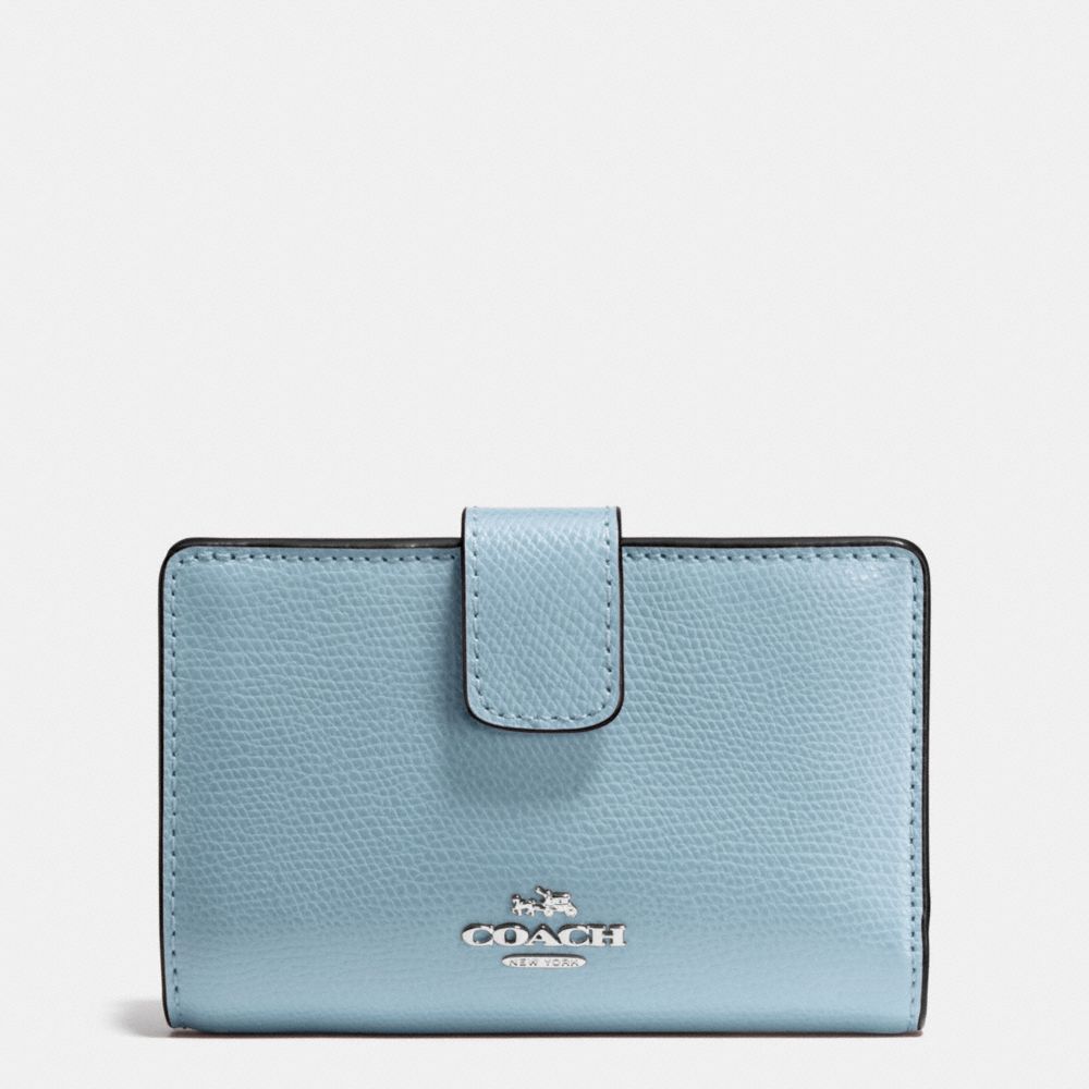 COACH MEDIUM CORNER ZIP WALLET IN CROSSGRAIN LEATHER - SILVER/CORNFLOWER - f54010