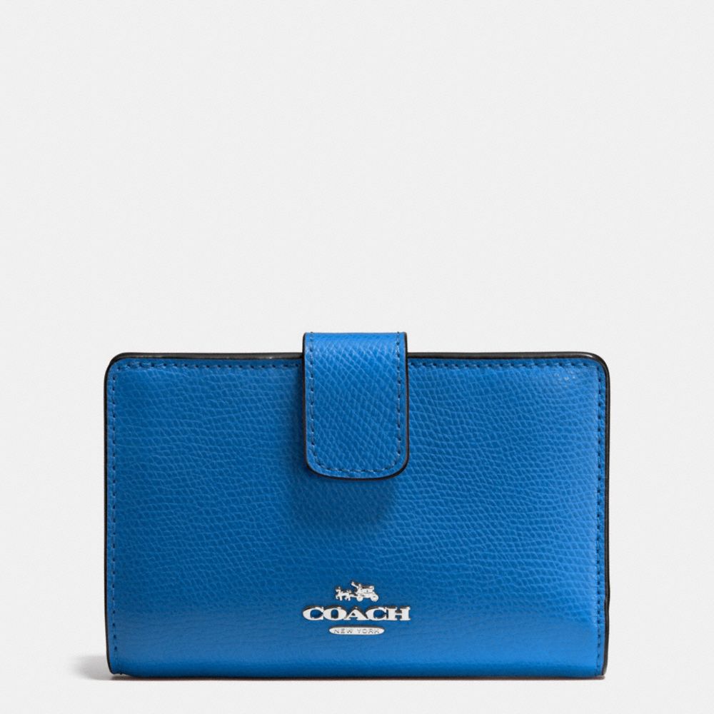 MEDIUM CORNER ZIP WALLET IN CROSSGRAIN LEATHER - SILVER/LAPIS - COACH F54010