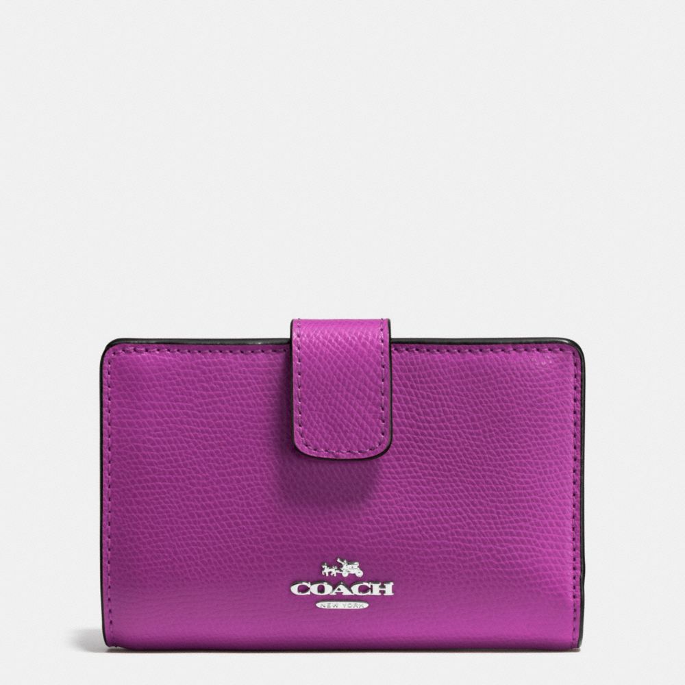 COACH MEDIUM CORNER ZIP WALLET IN CROSSGRAIN LEATHER - SILVER/HYACINTH - f54010