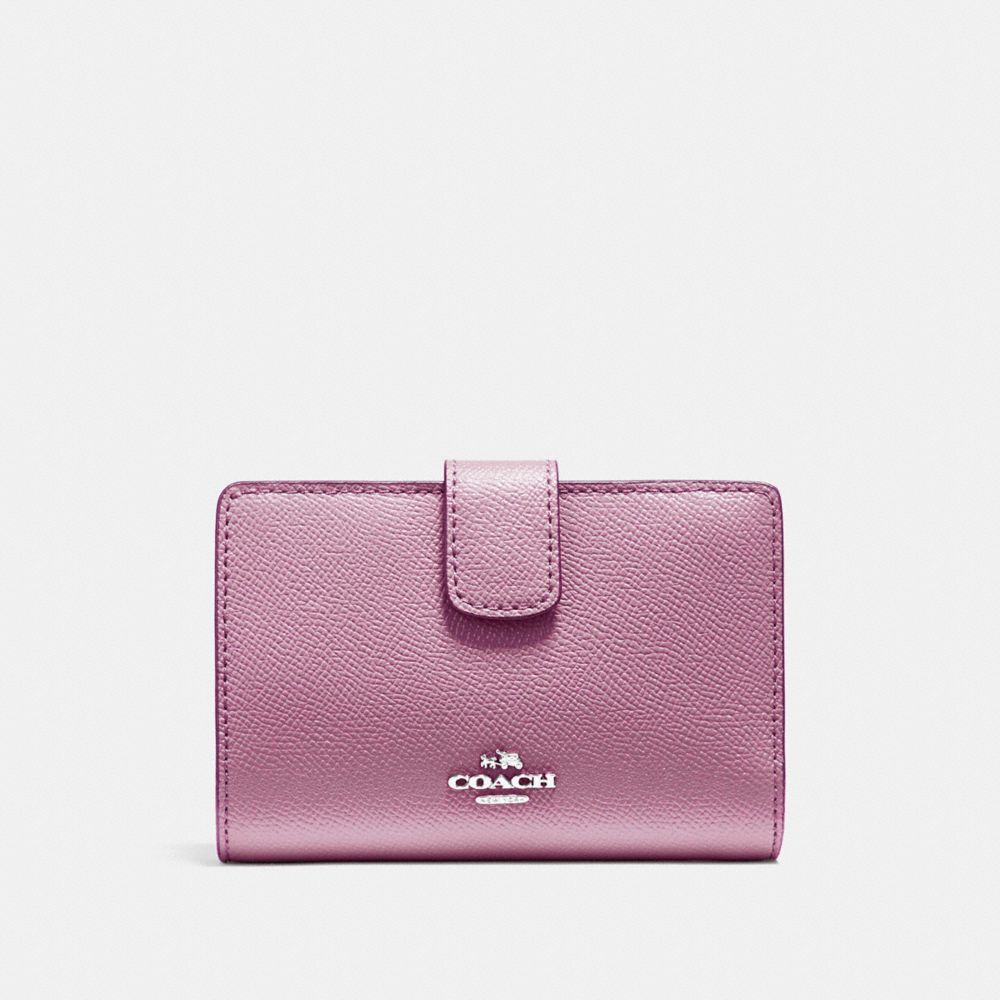 COACH F54010 Medium Corner Zip Wallet In Crossgrain Leather SILVER/LILAC