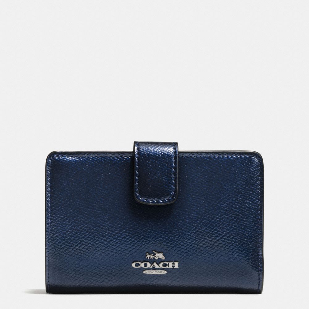 COACH MEDIUM CORNER ZIP WALLET IN CROSSGRAIN LEATHER - SILVER/METALLIC MIDNIGHT - f54010