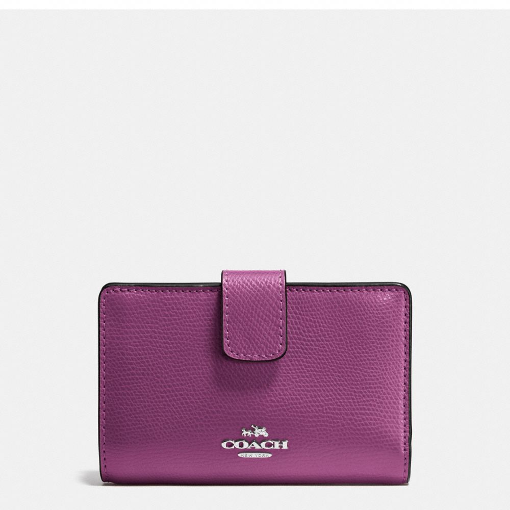 MEDIUM CORNER ZIP WALLET IN CROSSGRAIN LEATHER - SILVER/MAUVE - COACH F54010