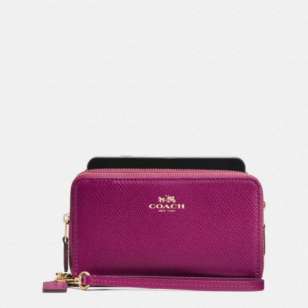 COACH F54011 Double Zip Phone Wallet In Field Flora Print Coated Canvas IMITATION GOLD/FUCHSIA MULTI