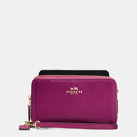 COACH f54011 DOUBLE ZIP PHONE WALLET IN FIELD FLORA PRINT COATED CANVAS IMITATION GOLD/FUCHSIA MULTI