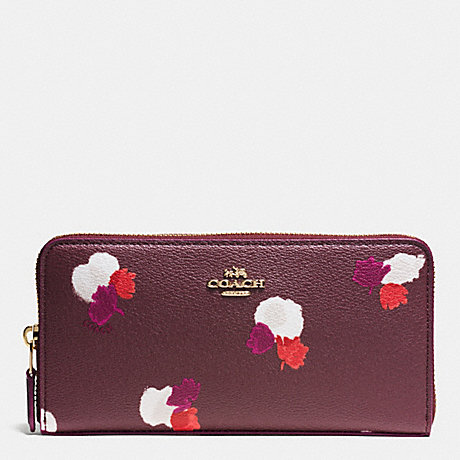 COACH ACCORDION ZIP WALLET IN FIELD FLORA PRINT COATED CANVAS - IMITATION GOLD/BURGUNDY MULTI - f54017