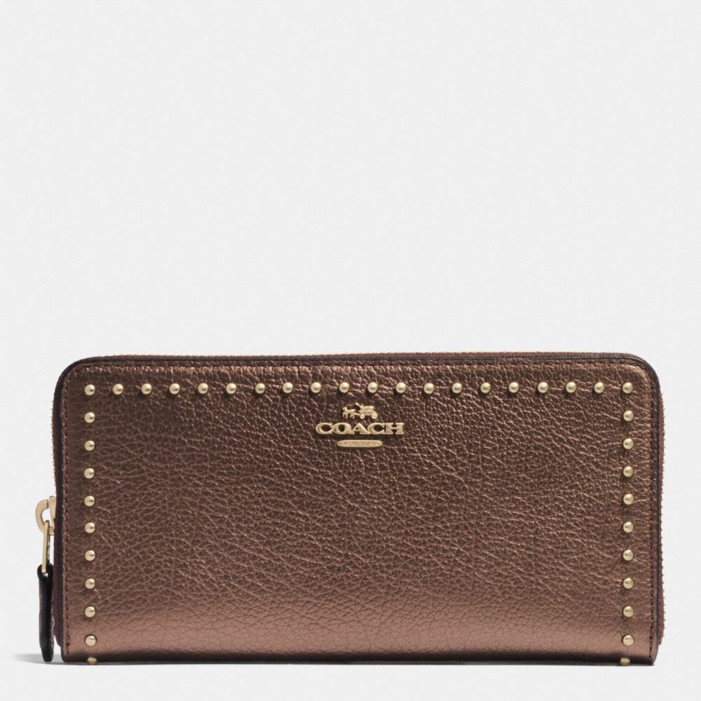 COACH RIVETS ACCORDION ZIP WALLET IN GRAIN LEATHER - IMITATION GOLD/BRONZE - f54019