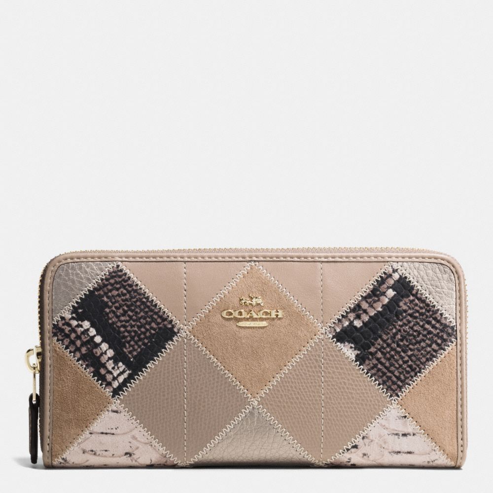 COACH F54021 Accordion Zip Wallet In Patchwork Suede And Exotic Embossed Leather IMITATION GOLD/GREY BIRCH MULTI