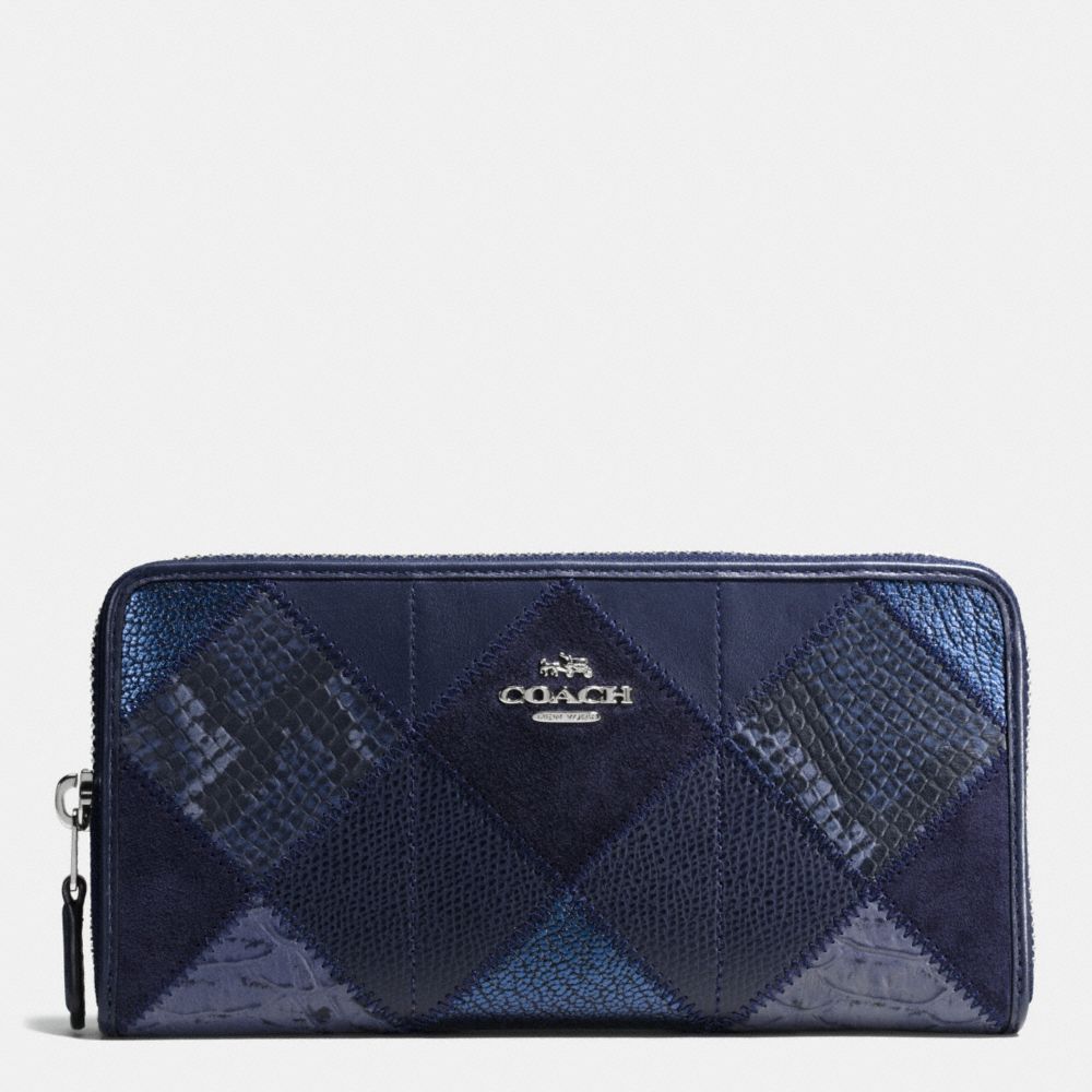 ACCORDION ZIP WALLET IN PATCHWORK SUEDE AND EXOTIC EMBOSSED LEATHER - SILVER/MIDNIGHT MULTI - COACH F54021