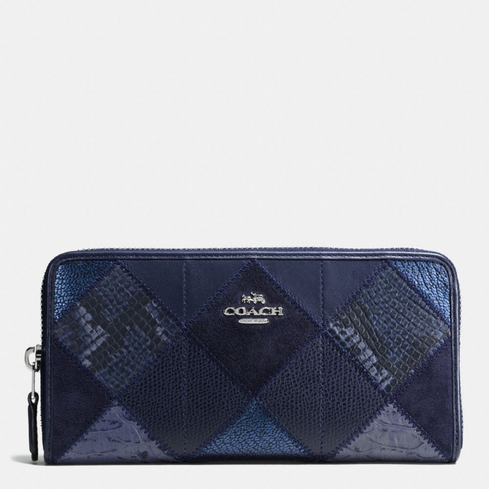 COACH F54021 Accordion Zip Wallet In Patchwork Suede And Exotic Embossed Leather SILVER/MIDNIGHT MULTI