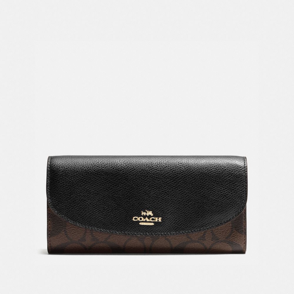 SLIM ENVELOPE WALLET IN SIGNATURE - f54022 - IMITATION GOLD/BROWN/BLACK