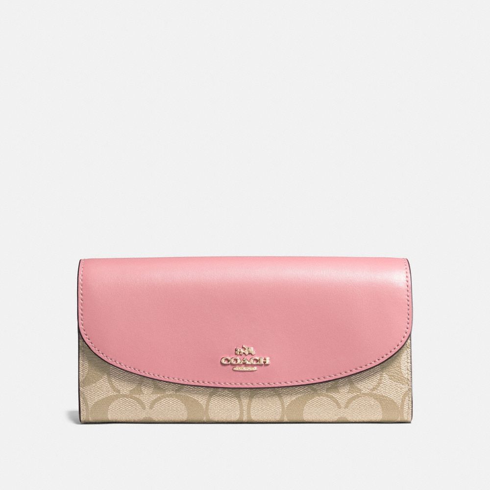 SLIM ENVELOPE WALLET IN SIGNATURE CANVAS - f54022 - light khaki/peony/light gold