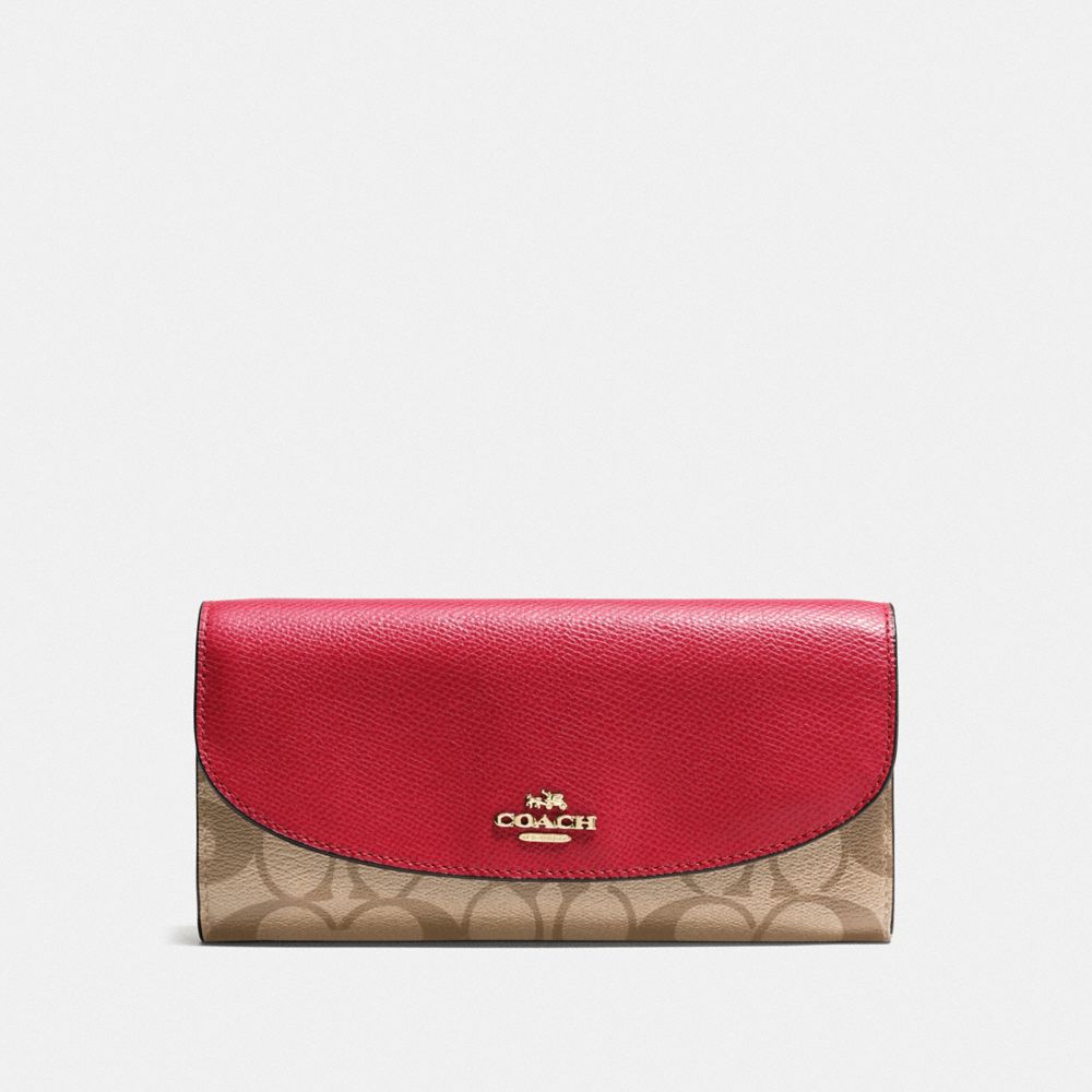 COACH F54022 - SLIM ENVELOPE WALLET IN SIGNATURE CANVAS KHAKI/TRUE RED/GOLD