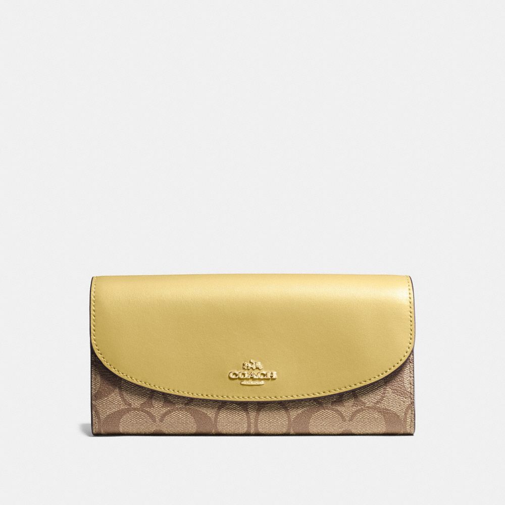 COACH F54022 - SLIM ENVELOPE WALLET IN SIGNATURE CANVAS KHAKI/SUNFLOWER/GOLD