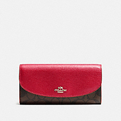 COACH F54022 Slim Envelope Wallet In Signature IMITATION GOLD/BROWN TRUE RED