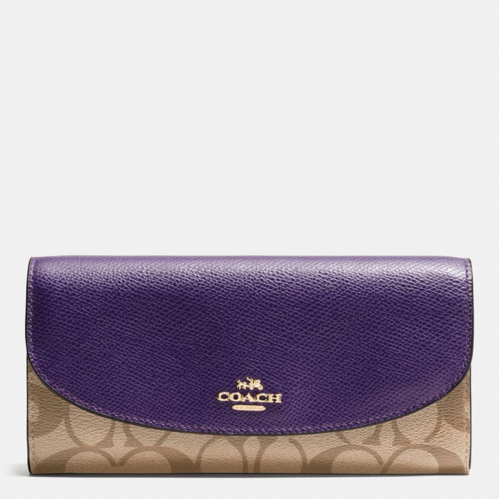 COACH SLIM ENVELOPE WALLET IN SIGNATURE - IMITATION GOLD/KHAKI AUBERGINE - f54022