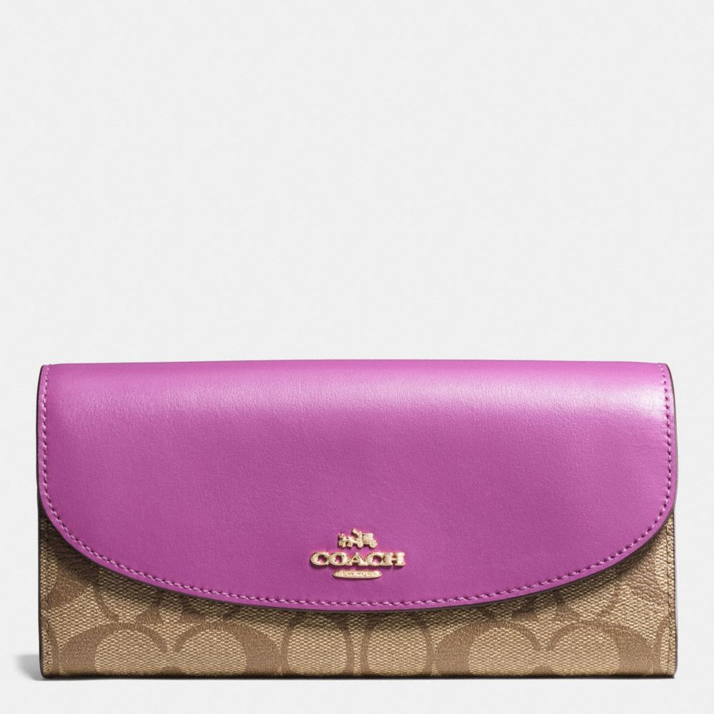 COACH f54022 SLIM ENVELOPE WALLET IN SIGNATURE IMITATION GOLD/KHAKI/HYACINTH