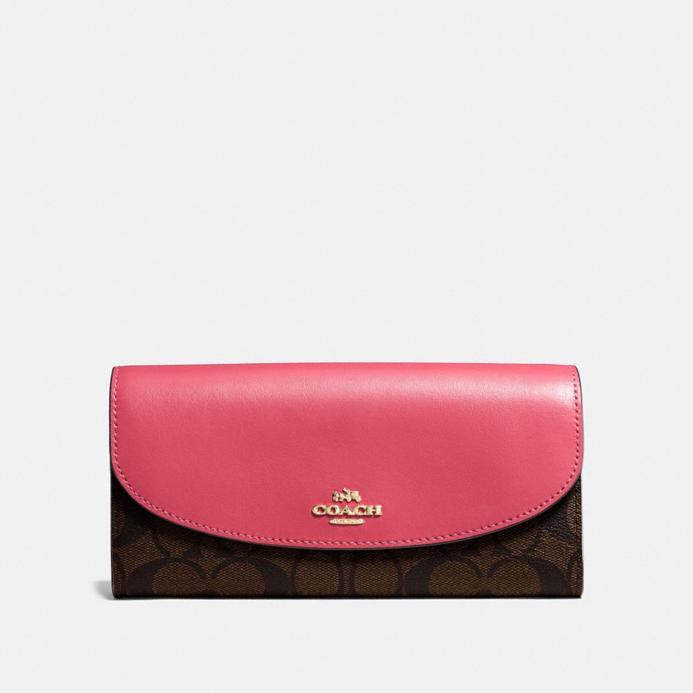 COACH F54022 SLIM ENVELOPE WALLET IN SIGNATURE CANVAS BROWN/STRAWBERRY/IMITATION-GOLD