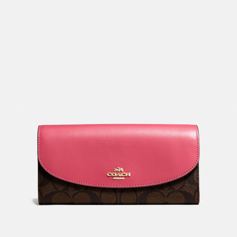 COACH F54022 SLIM ENVELOPE WALLET IN SIGNATURE CANVAS BROWN/STRAWBERRY/IMITATION GOLD