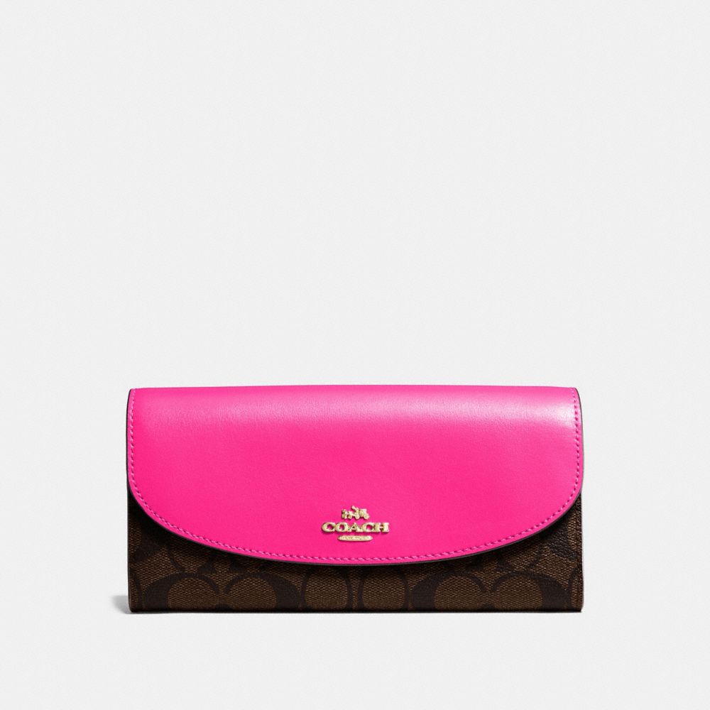 COACH SLIM ENVELOPE WALLET IN SIGNATURE COATED CANVAS - IMITATION GOLD/BROWN - f54022