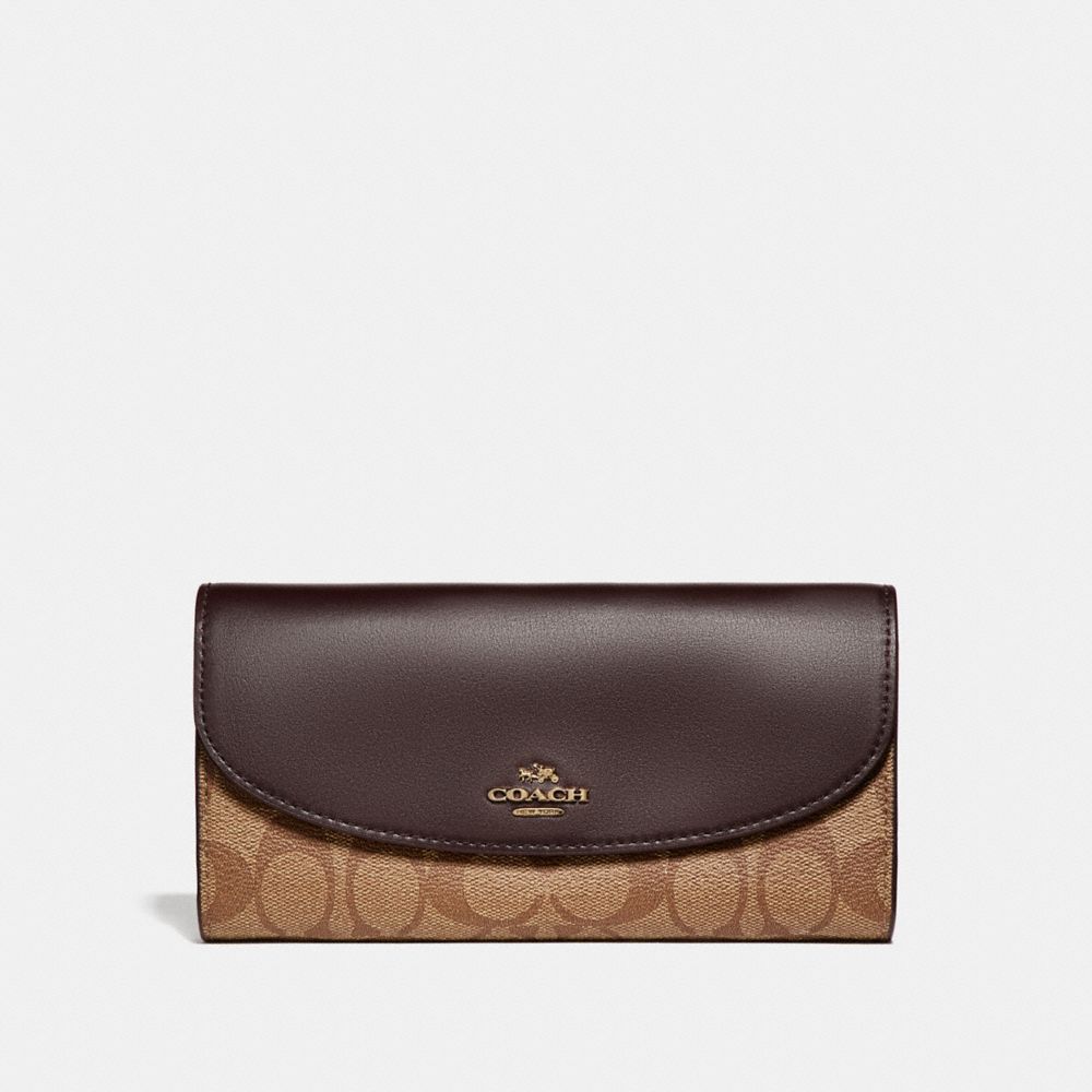 COACH SLIM ENVELOPE WALLET IN SIGNATURE COATED CANVAS - LIGHT GOLD/KHAKI - f54022