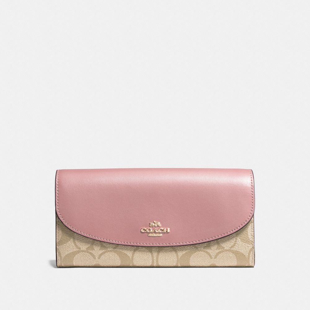 COACH F54022 SLIM ENVELOPE WALLET IN SIGNATURE CANVAS LIGHT-KHAKI/VINTAGE-PINK/IMITATION-GOLD