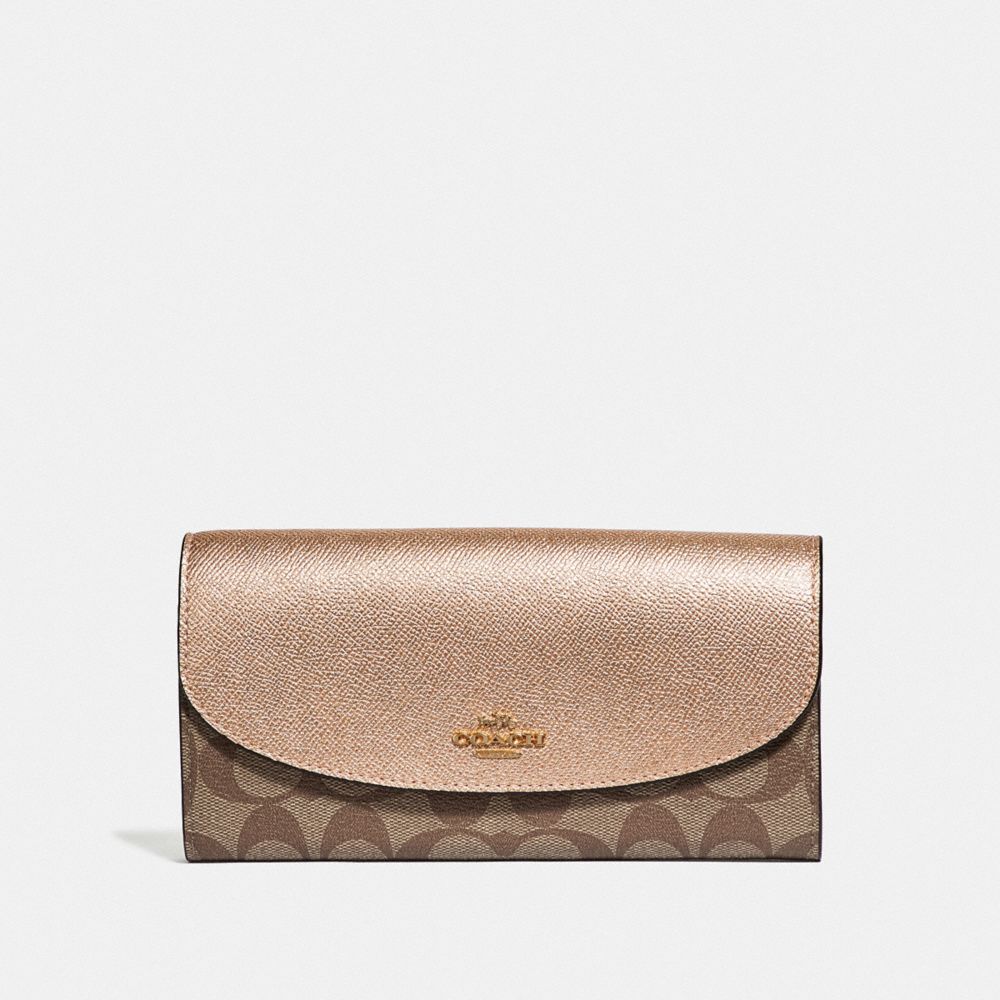 SLIM ENVELOPE WALLET IN SIGNATURE CANVAS - F54022 - KHAKI/ROSE GOLD/LIGHT GOLD