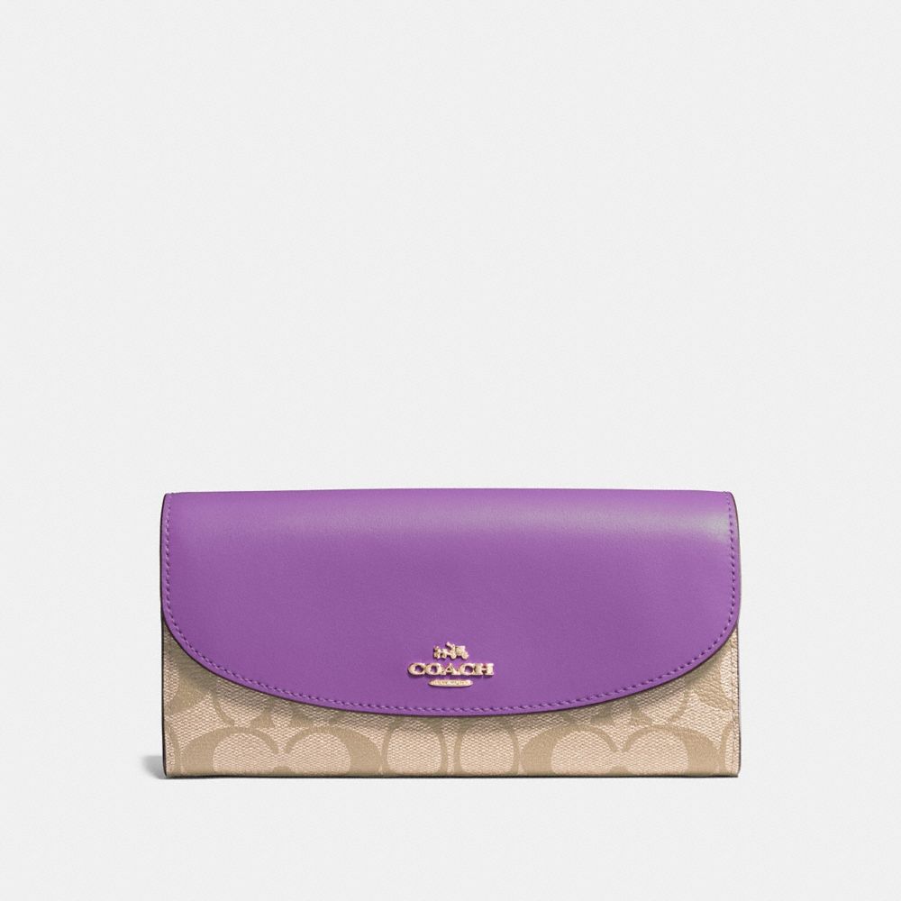 COACH F54022 SLIM ENVELOPE WALLET IN SIGNATURE CANVAS LIGHT KHAKI/PRIMROSE/IMITATION GOLD