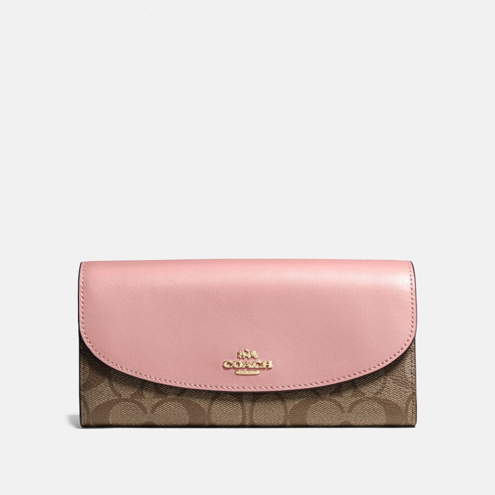 COACH SLIM ENVELOPE WALLET IN SIGNATURE CANVAS - IM/KHAKI PINK PETAL - F54022