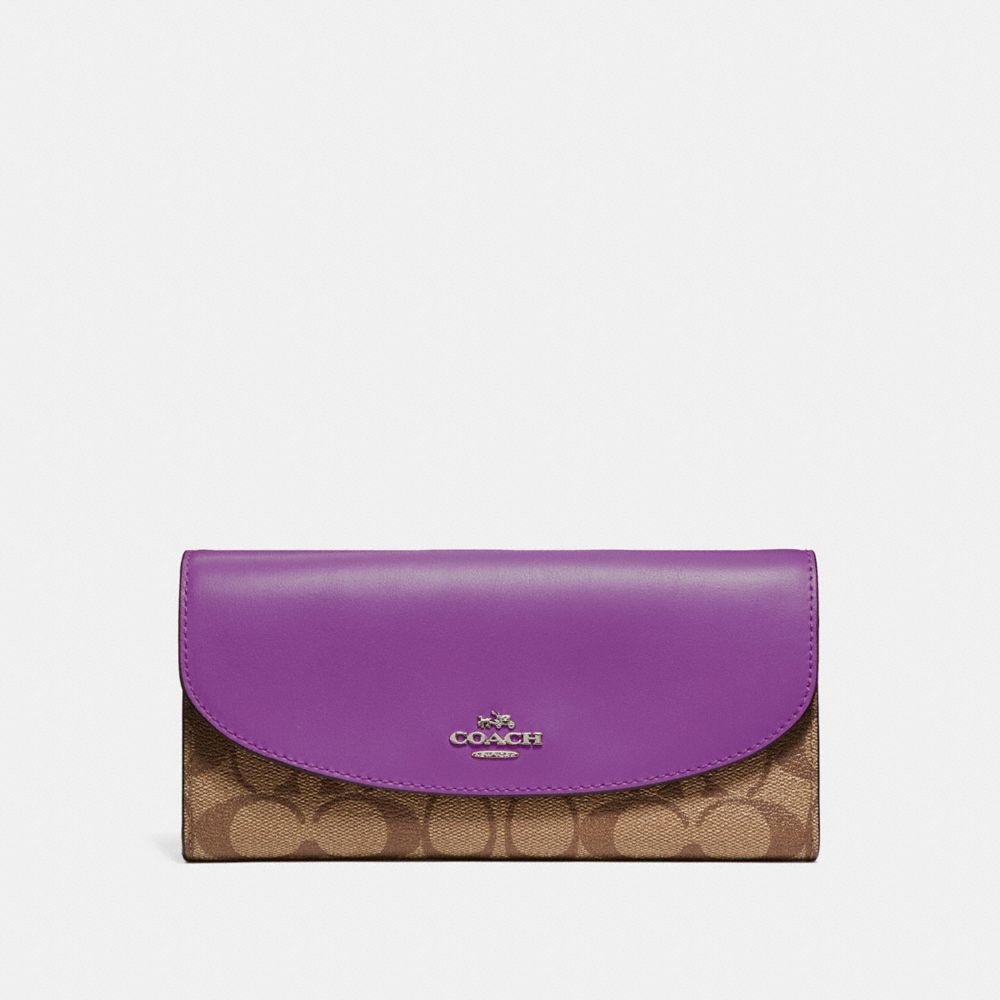 COACH SLIM ENVELOPE WALLET - SILVER/KHAKI/BERRY - f54022