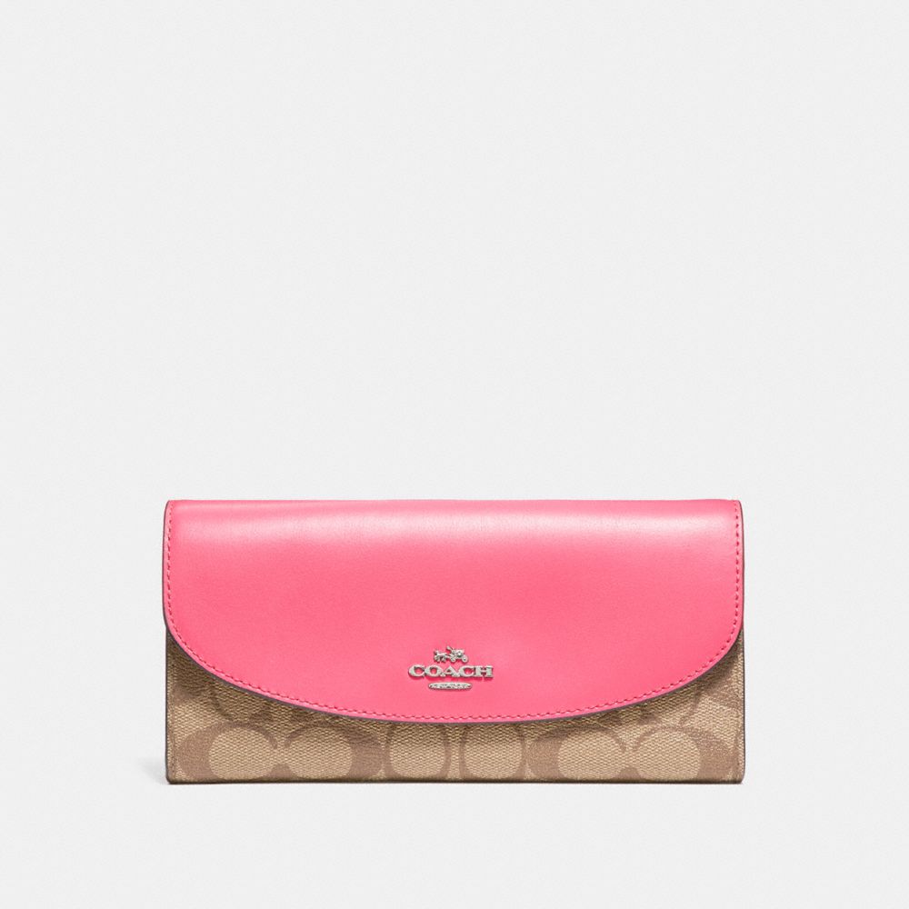 COACH f54022 SLIM ENVELOPE WALLET SILVER/KHAKI/MAGENTA