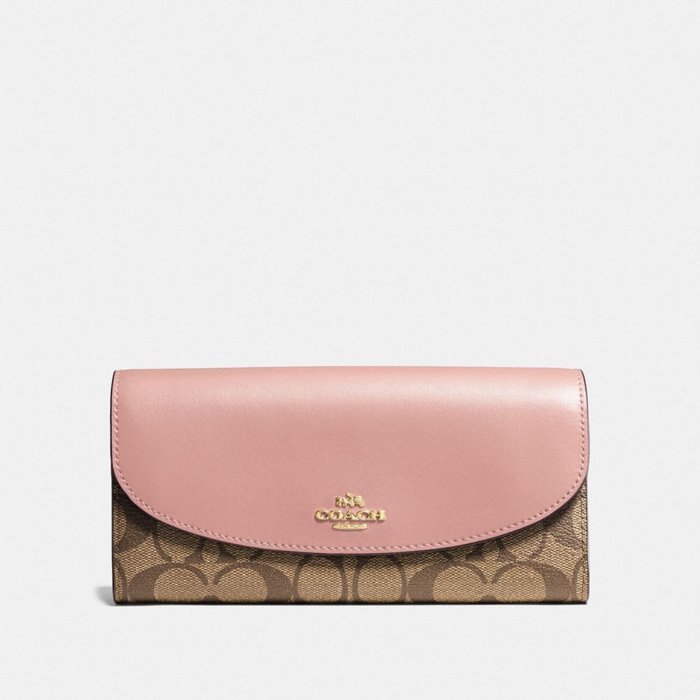 COACH SLIM ENVELOPE WALLET IN SIGNATURE CANVAS - KHAKI/PETAL/SILVER - F54022