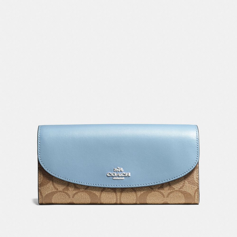 COACH F54022 Slim Envelope Wallet In Signature Canvas KHAKI/CORNFLOWER/SILVER