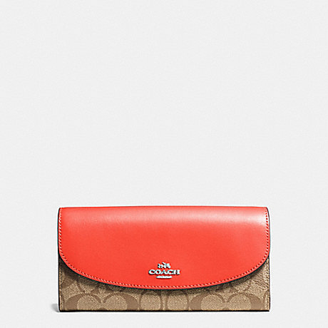 COACH SLIM ENVELOPE WALLET IN SIGNATURE COATED CANVAS - SILVER/KHAKI - f54022