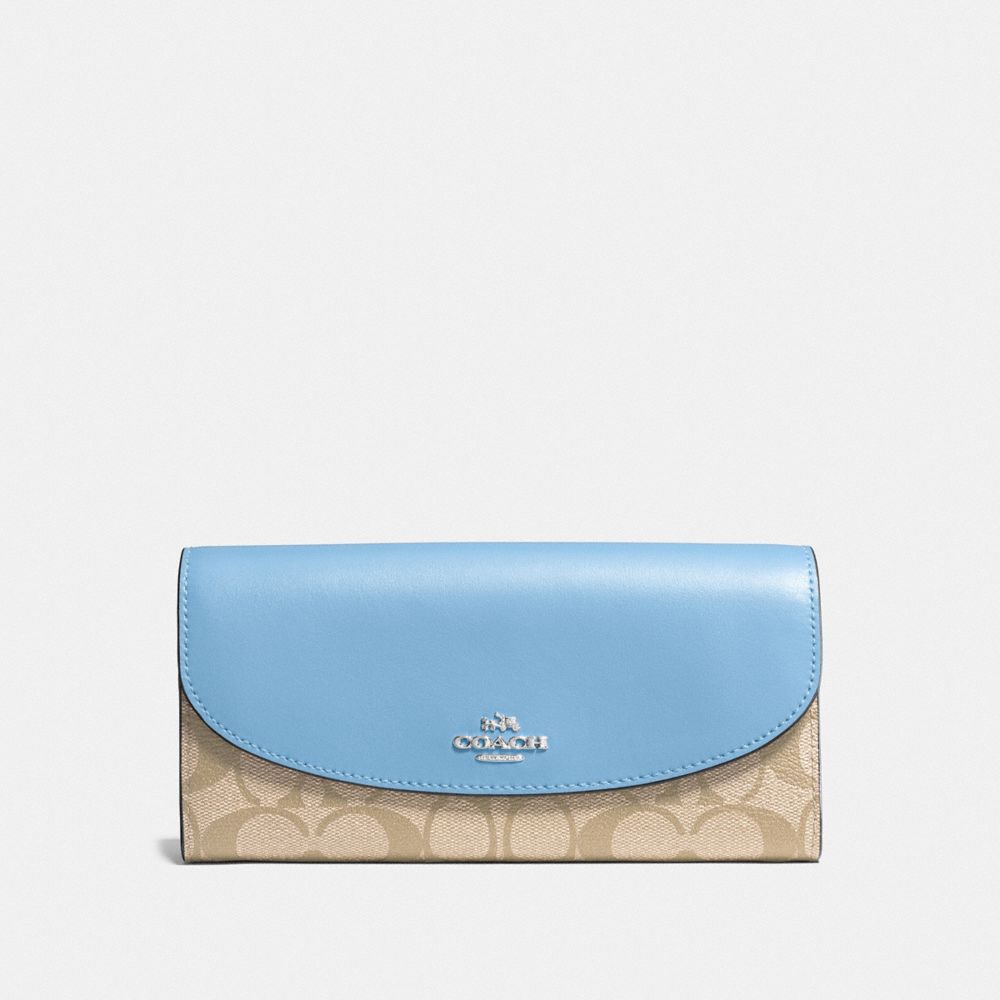 COACH SLIM ENVELOPE WALLET IN SIGNATURE COATED CANVAS - SILVER/LIGHT KHAKI - f54022