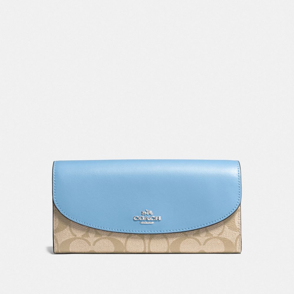 COACH F54022 - SLIM ENVELOPE WALLET IN SIGNATURE COATED CANVAS SILVER/LIGHT KHAKI