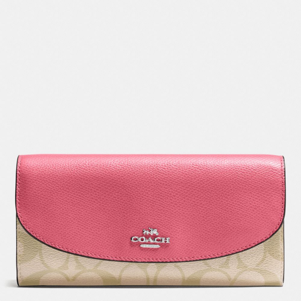 COACH F54022 SLIM ENVELOPE WALLET IN SIGNATURE SILVER/LIGHT-KHAKI/STRAWBERRY