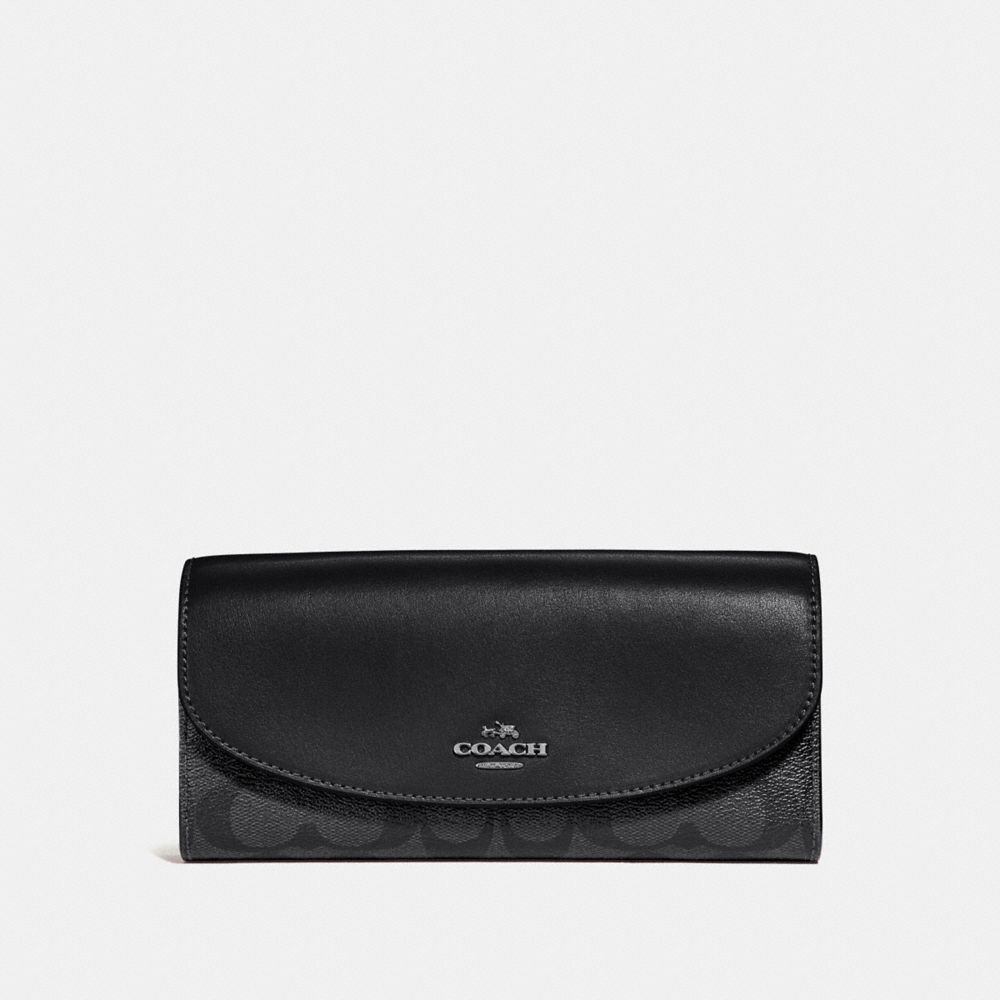 COACH F54022 Slim Envelope Wallet In Signature Canvas BLACK SMOKE/BLACK/SILVER