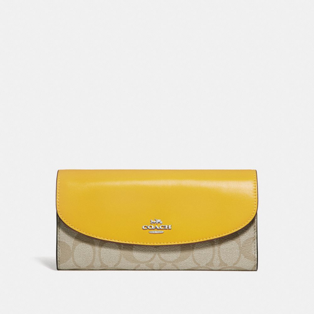 COACH F54022 SLIM ENVELOPE WALLET IN SIGNATURE CANVAS LIGHT KHAKI/CANARY/SILVER