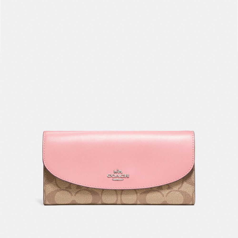 COACH F54022 - SLIM ENVELOPE WALLET IN SIGNATURE CANVAS KHAKI/BLUSH 2/SILVER