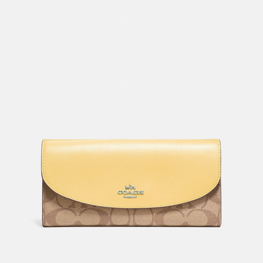 SLIM ENVELOPE WALLET IN SIGNATURE CANVAS - KHAKI/VANILLA/SILVER - COACH F54022