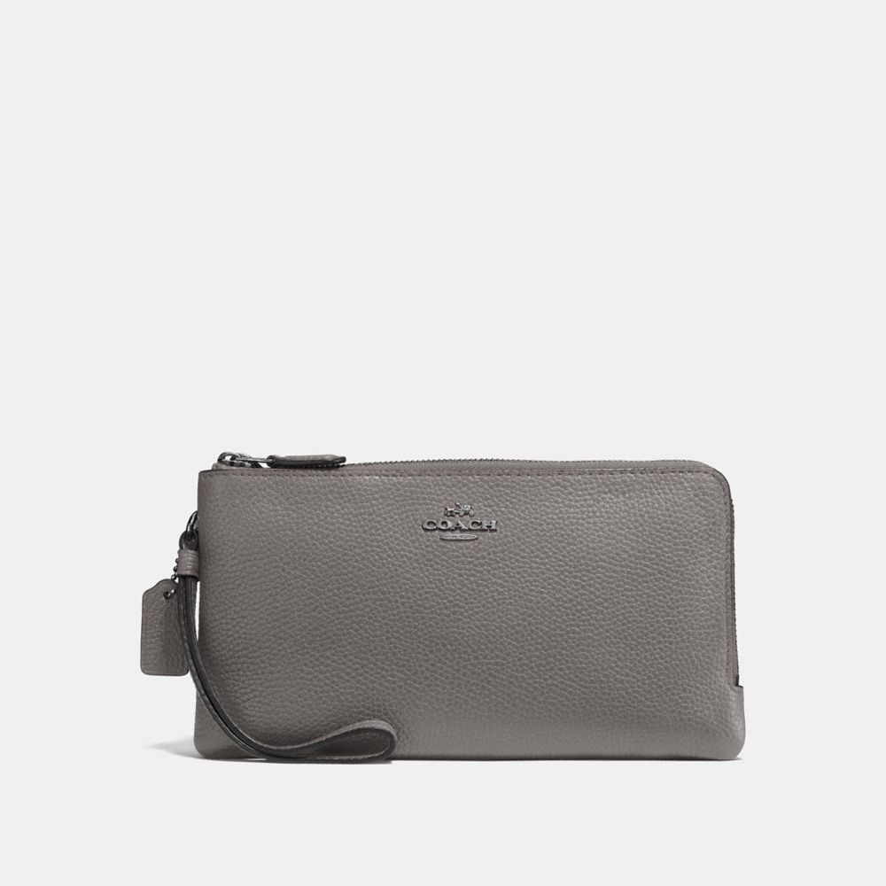 COACH F54052 - DOUBLE ZIP WALLET HEATHER GREY/DARK GUNMETAL