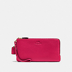 DOUBLE ZIP WALLET IN PEBBLE LEATHER - IMITATION GOLD/BRIGHT PINK - COACH F54056