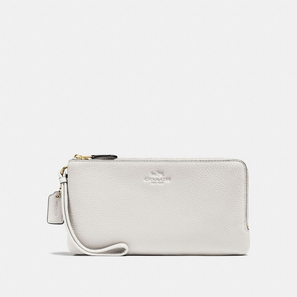 COACH DOUBLE ZIP WALLET IN PEBBLE LEATHER - IMITATION GOLD/CHALK - F54056