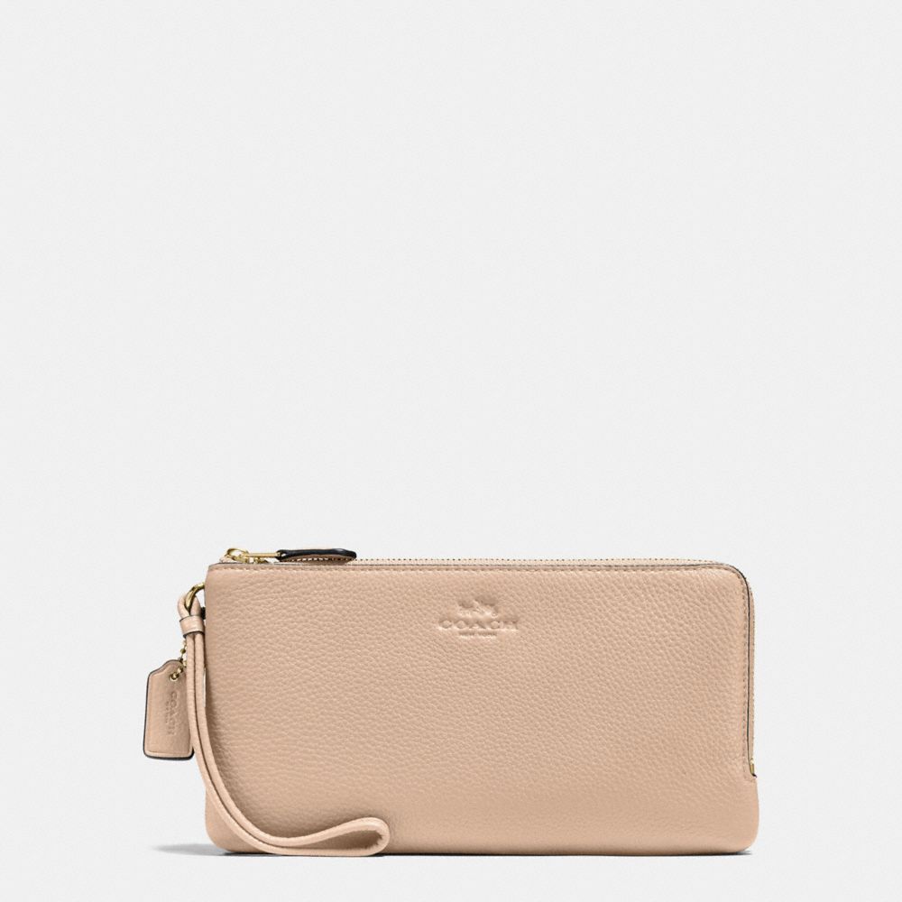 COACH DOUBLE ZIP WALLET IN PEBBLE LEATHER - IMITATION GOLD/BEECHWOOD - f54056