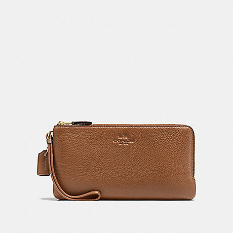 COACH DOUBLE ZIP WALLET IN PEBBLE LEATHER - IMITATION GOLD/SADDLE - f54056