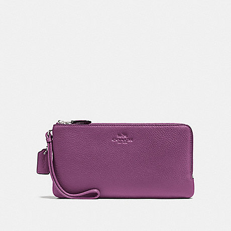 COACH DOUBLE ZIP WALLET IN PEBBLE LEATHER - SILVER/MAUVE - f54056