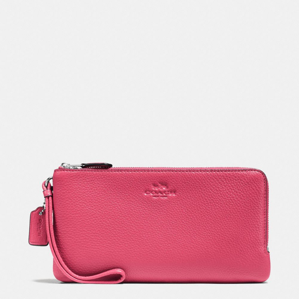 DOUBLE ZIP WALLET IN PEBBLE LEATHER - SILVER/STRAWBERRY - COACH F54056
