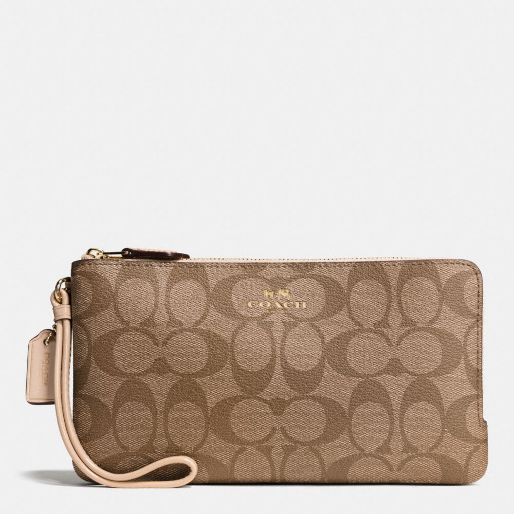 DOUBLE ZIP WALLET IN SIGNATURE - IMITATION GOLD/KHAKI PLATINUM - COACH F54057